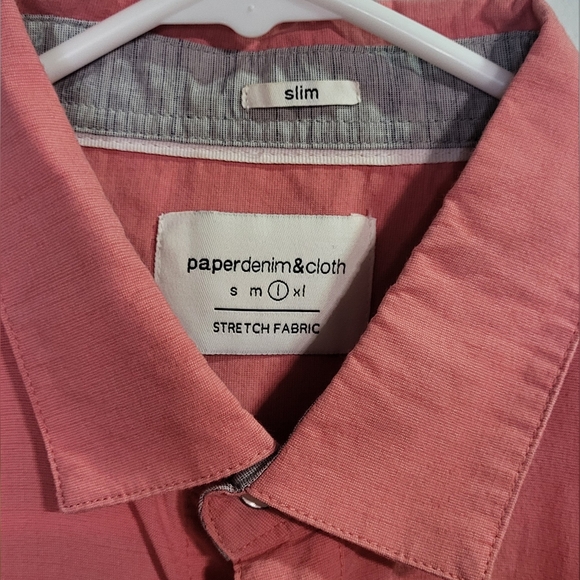 Paper Denim & Cloth Men's Pink Slim Fit Short Sleeve Button-Up Shirt Size Large - Picture 2 of 5